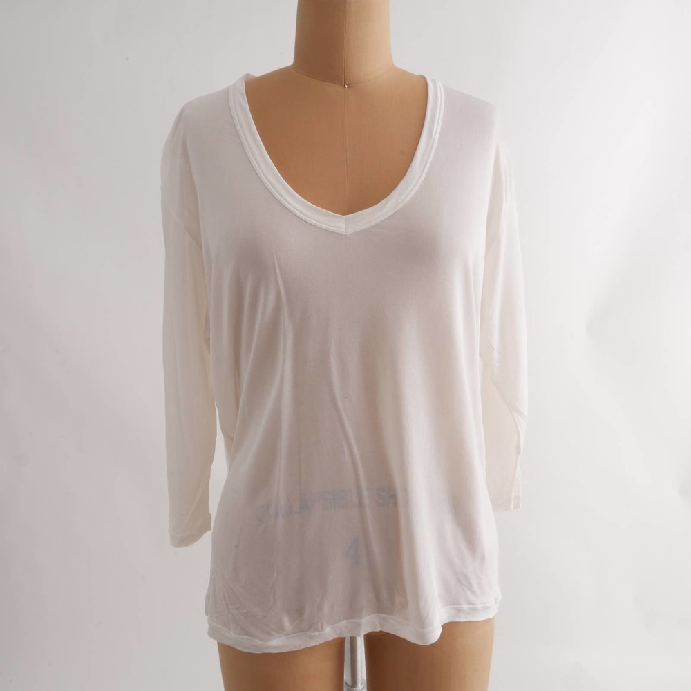 white silk t-shirt | Vintage Winter Silks pure white v-neck paper-thin tee XL - Picture 3 of 9